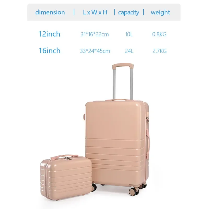 ชุดกระเป๋าเดินทางพกพาดีไซน์หรูหรา PC Travel Rolling Luggage 16 นิ้วพร้อมกระเป๋าเดินทางขนาดเล็ก 12 นิ้ว