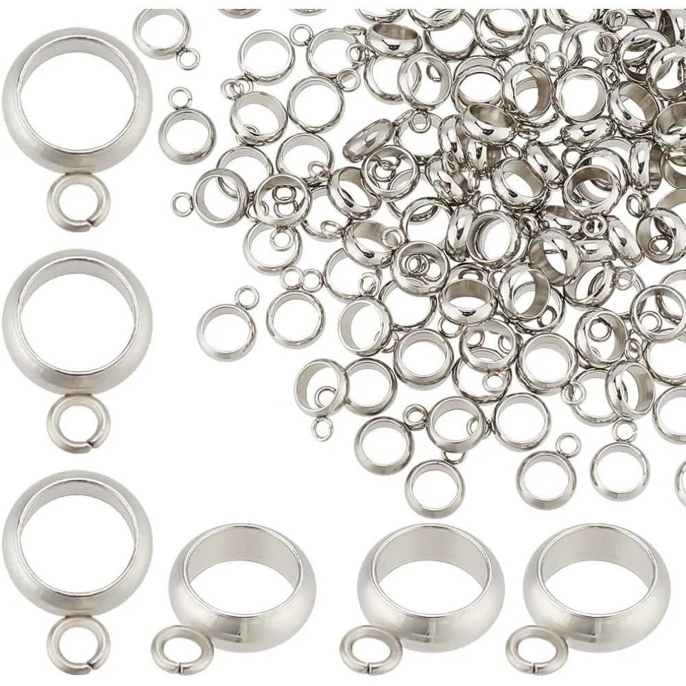 

120 Pcs Stainless Steel Bail Bead 5mm Ring Bail Beads Metal Link Bail Beads with Loop Spacer Beads Connector Hanger for DIY