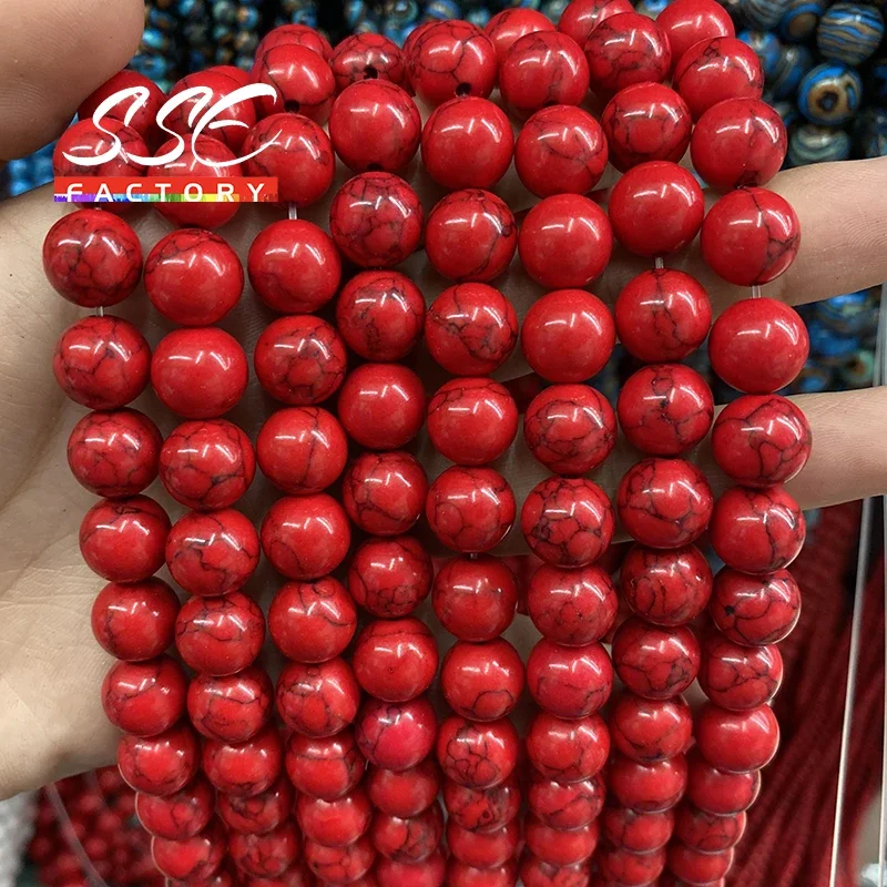 Natural Stone Red Howlite Turquoises Round Loose Beads 15\