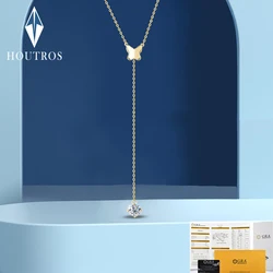 Houtros D Color Moissanite Drop Pendant Necklaces for Women S925 Silver Y-shaped Butterfly Tassel Necklace Choker Fine Jewelry