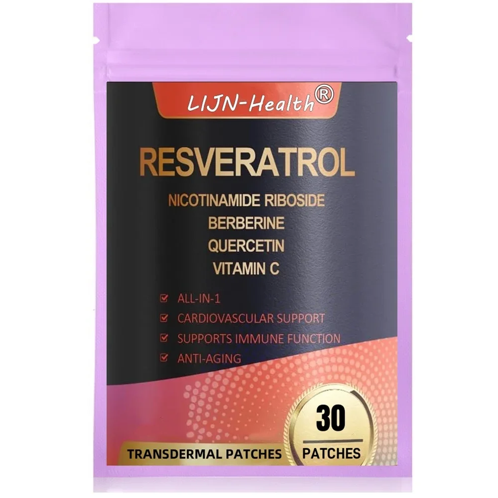 

30 Patches Resveratrol Transdermal Patches with Berberine Quercetin Antioxidant Heart Health Support