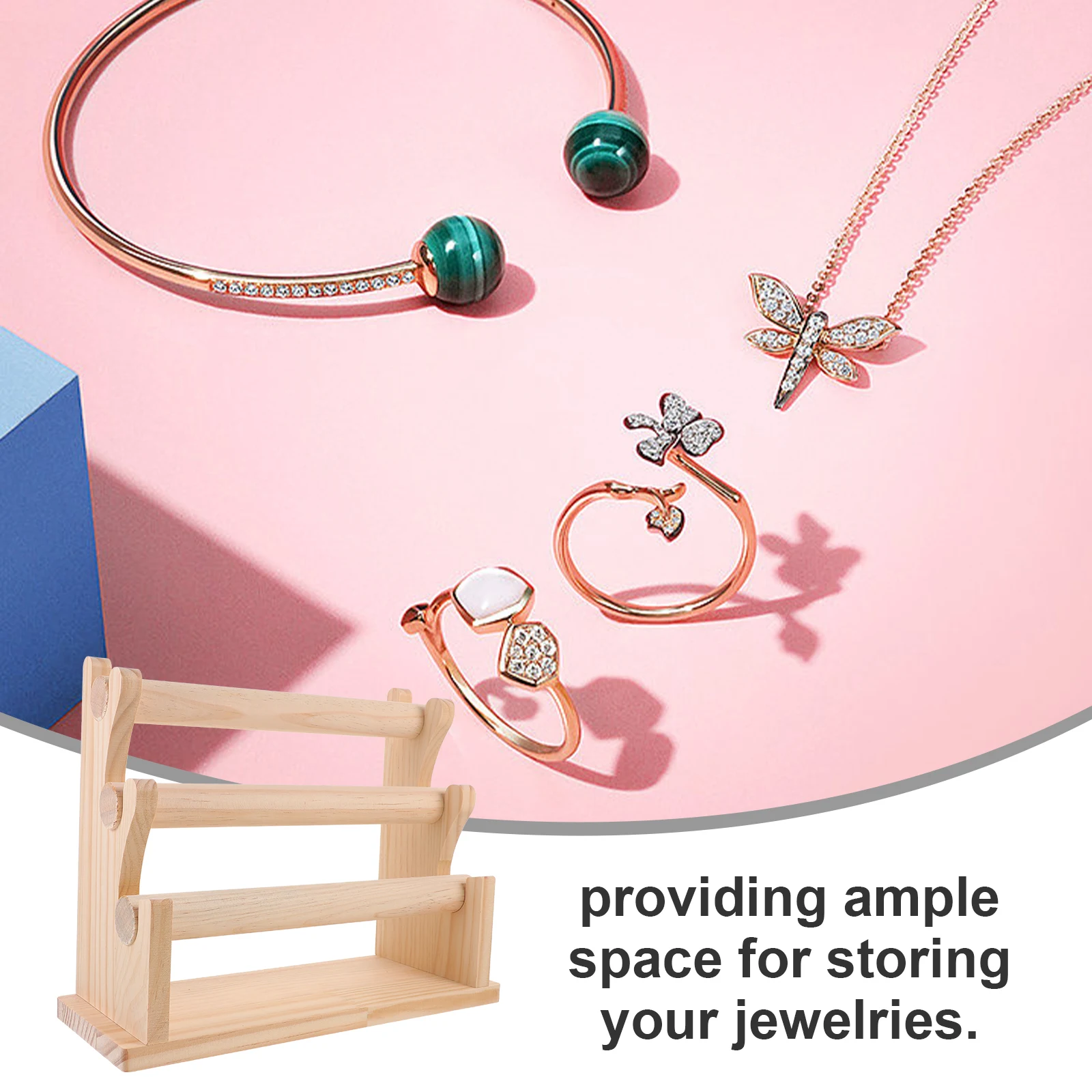 

Wooden Jewelry Rack 3 Layers Solid Wood Bracelet Earring Holder Necklace Stand Multi Tier Display Organizer Storage