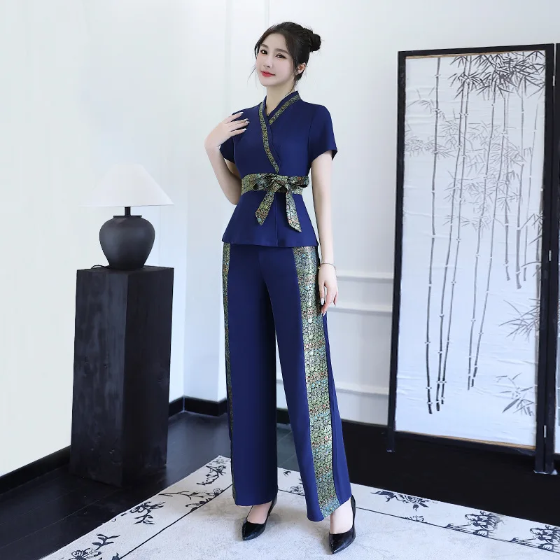 2024 Esthetic Uniform Thai Beauty Salon Suit Women's Spa Beautician Clothing Hotel Massage Women Workwear Navy Blue