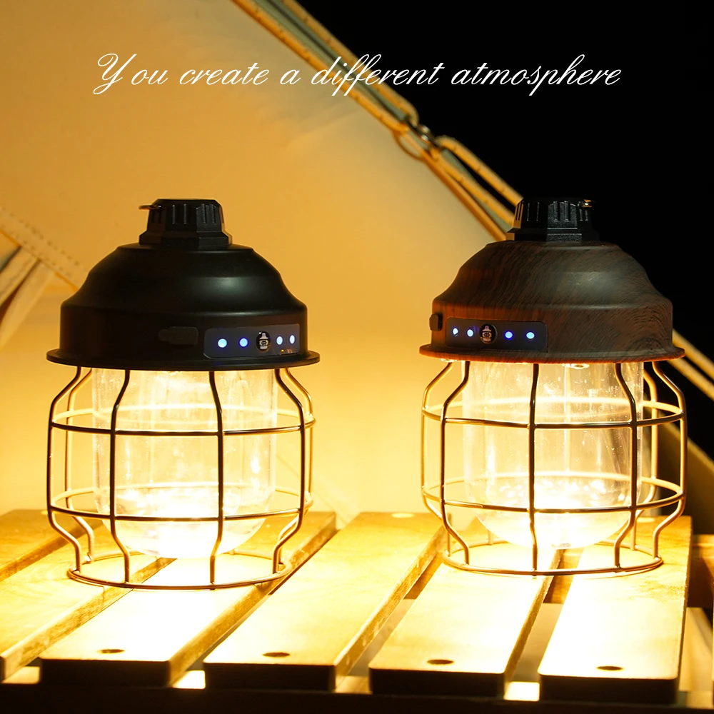 2023 LED Vintage Lantern Outdoor Rechargeable 3600mAh Bulit-in Battery Camping Lights  Waterproof Railroad Lantern For Tent Yard