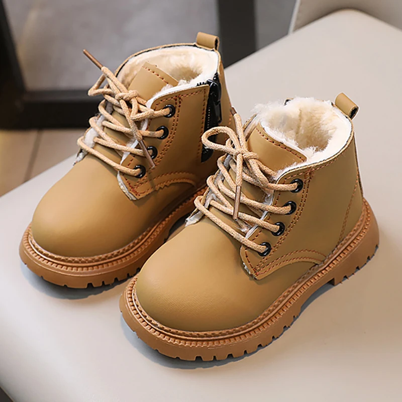 

Зимние ботинки из искусственной кожи для детей, толстые теплые плюшевые ботинки для мальчиков и девочек, непромокаемые детские зимние ботинки, зимняя обувь для мальчиков