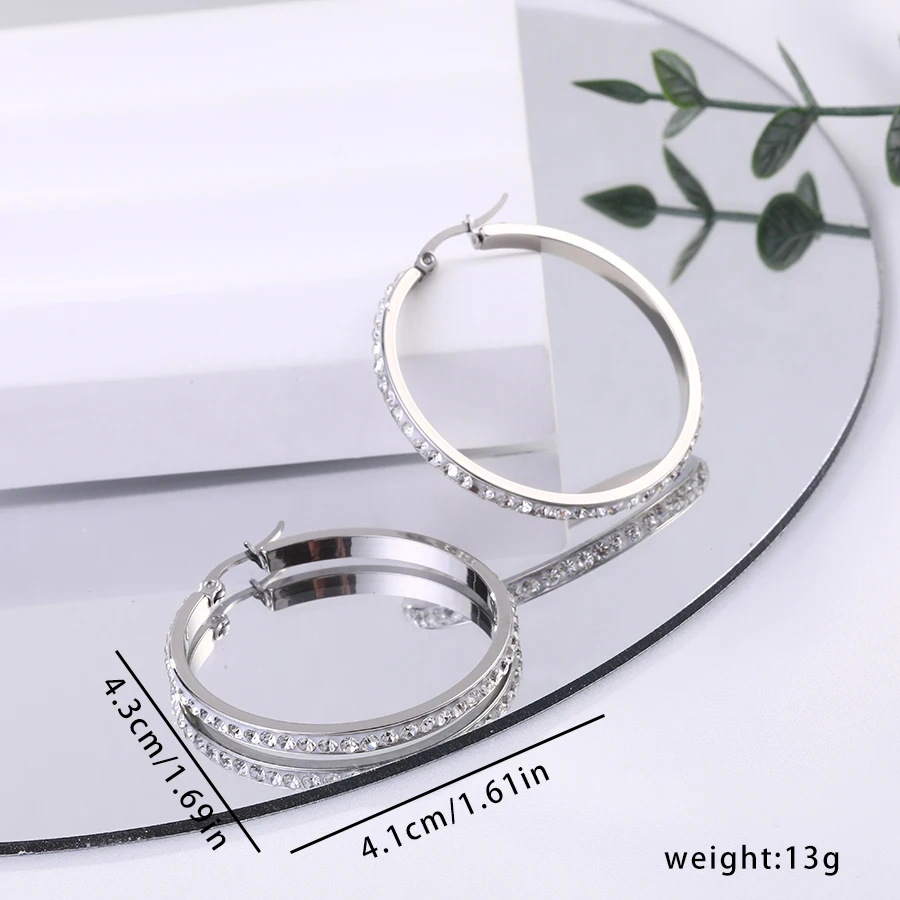 2pc/light luxury high-end hoop earrings for women, stainless steel inlaid with zirconium, fashionable and versatile jewelry