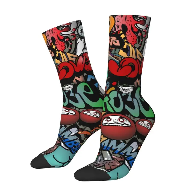 

Custom 70s Retro Comic Graffiti Print Men's Crew Socks Unisex Novelty 3D Print Comic Street Art Dress Socks