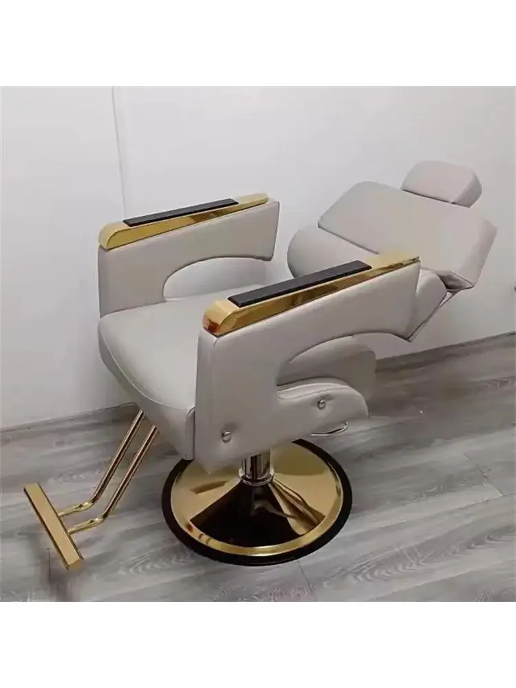 High Quality Reclining Styling Hairdressing Chair with Black Aluminium Metal Frame Custom Luxury Barber Shop Salon Furniture