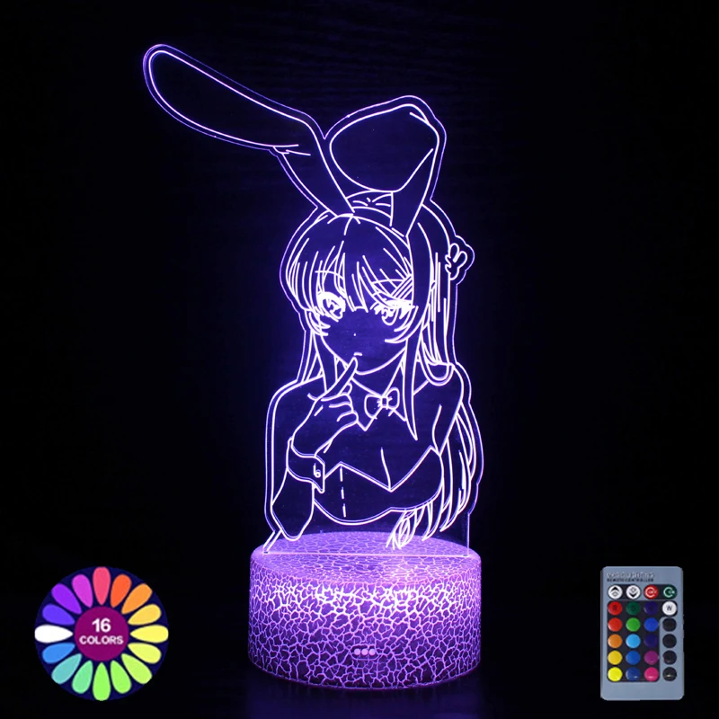 3d Anime Lamp Bunny Girl Sakurajima Mai Kawaii Nightlights Manga Gift For Children Led Color Changing Night Light Room Decor