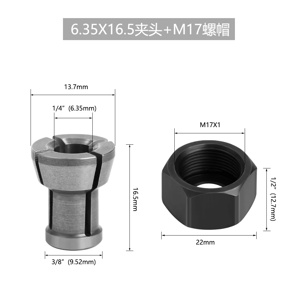 LAVIE-tuerca de mandril de máquina de grabado M17, accesorios de cortador de fresado eléctrico, mango de conversión, 6mm, 1/4, 8mm, 9,5mm, 10mm