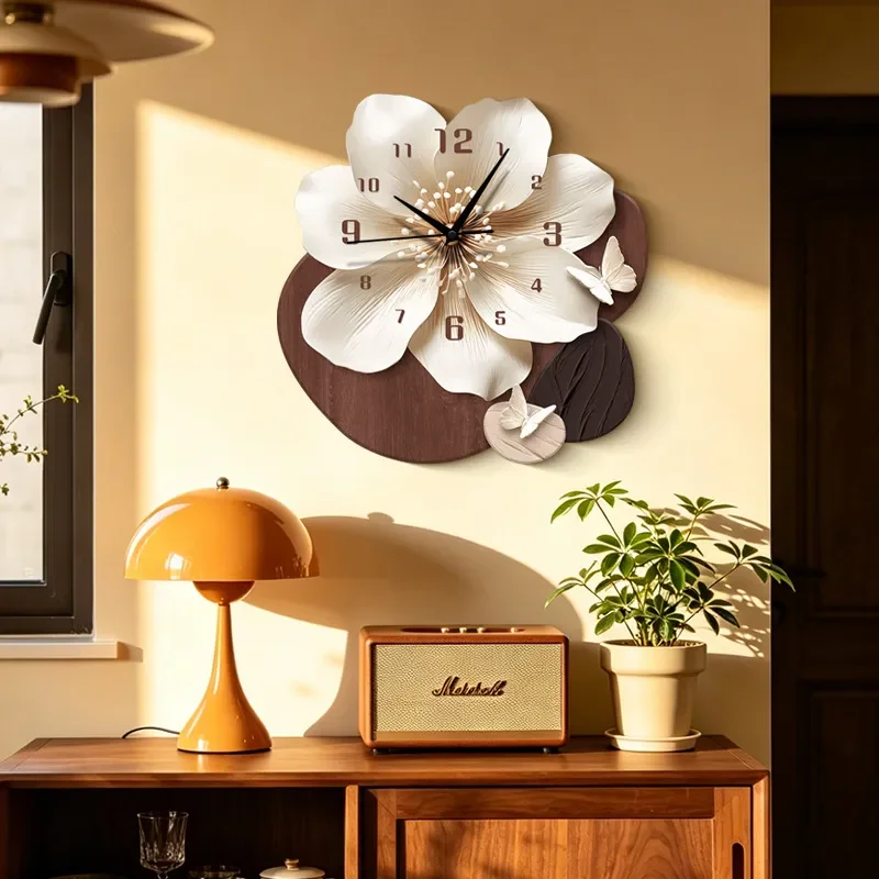 for Medieval French Style Silent Wall Clock 2026 New Flower Design Decor for Living Room Background Wall Painting Restaurant