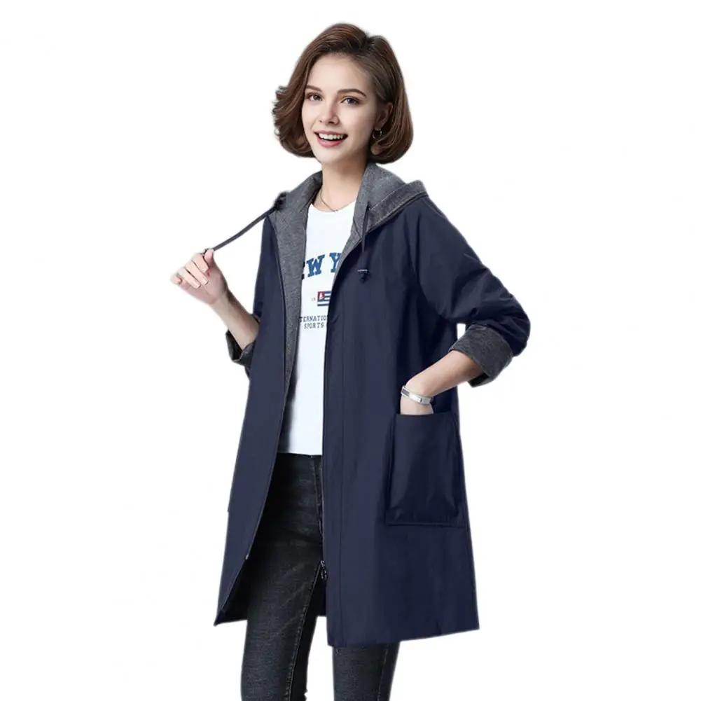 Veste Coupe-Vent à Capuche pour Femme, Style Cardigan, Grande Taille, avec Cordon de Serrage de Proximité, Fermeture à Glissière, Grandes Poches, pour le Printemps