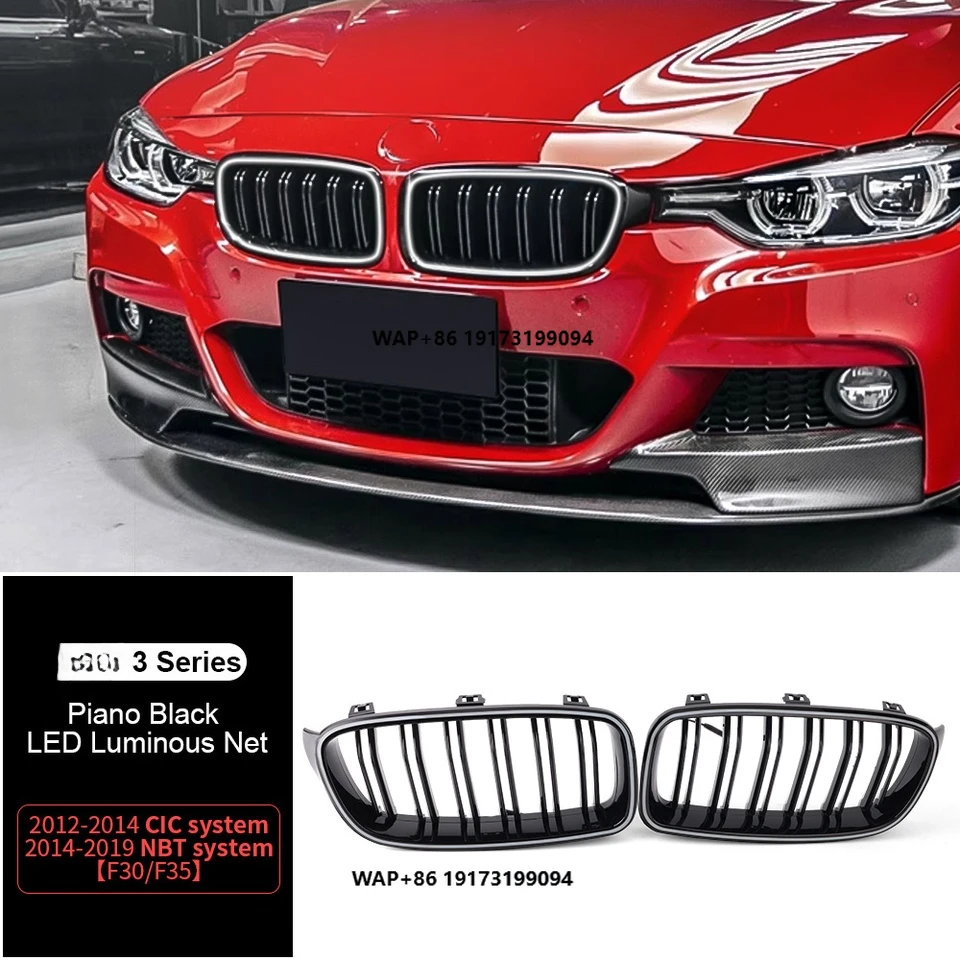 

For B-MW 3 Series 2014-2019 NBT & CIC Dual Line Racing Grills Glossy Black Front Kidney Double Slat Grille New Condition