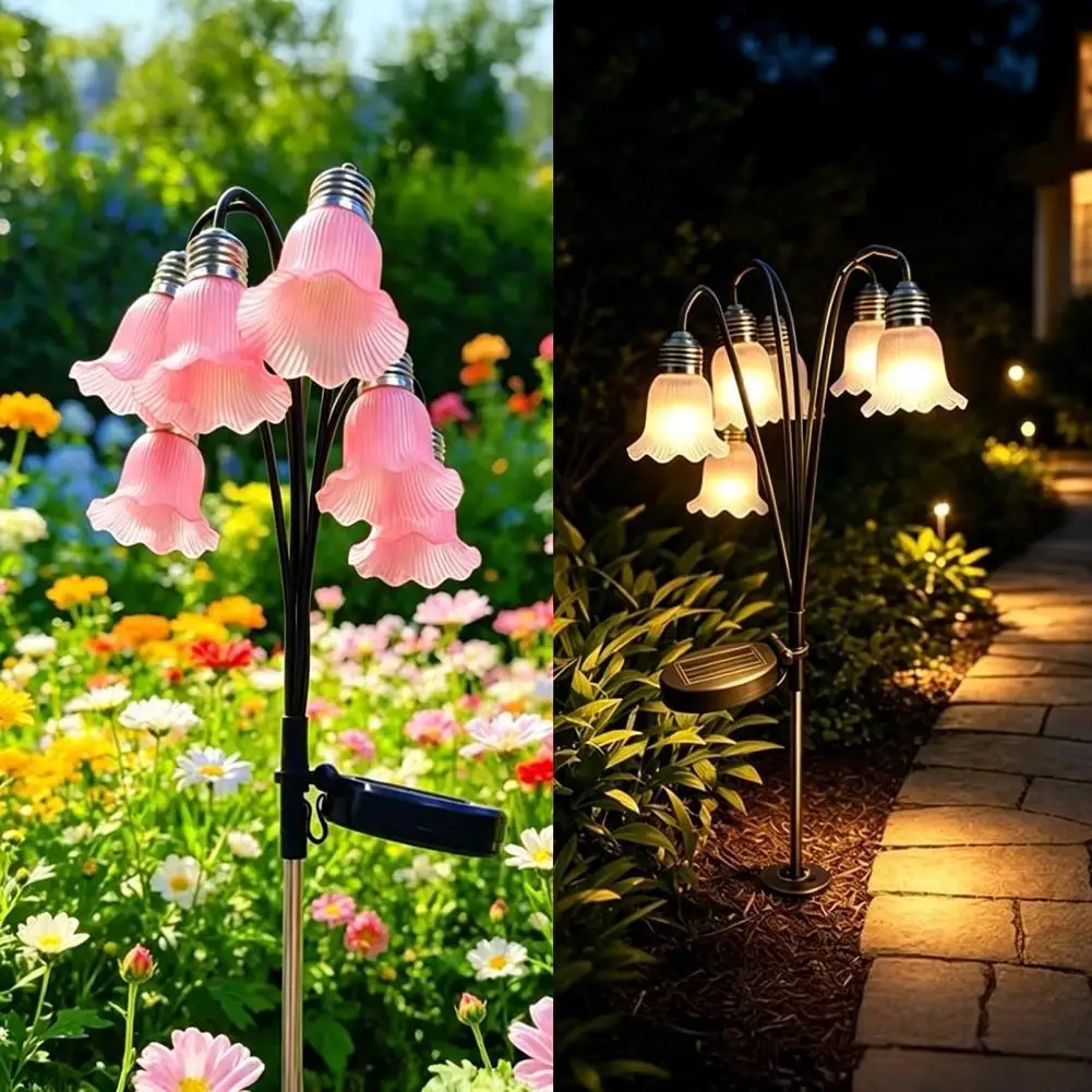 Solar Powered Lily Flower Lights Bell Flower Stake Lamps Waterproof Casing Long Night Illumination Ideal For Edge Border Lights