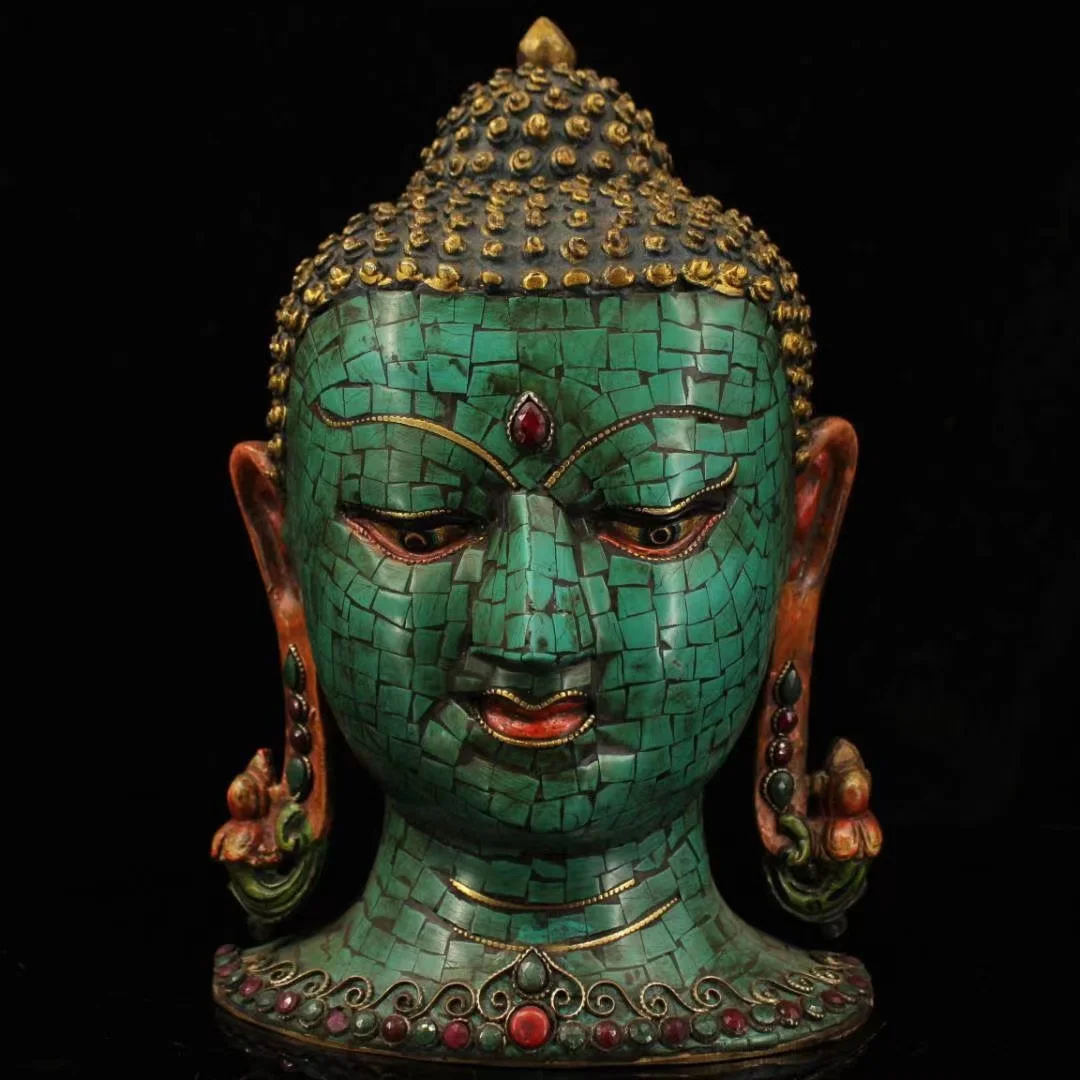 Old Qing Dynasty copper Turquoise carefree Buddha samantabhadra Sakyamuni Statue,Larger,Free shipping