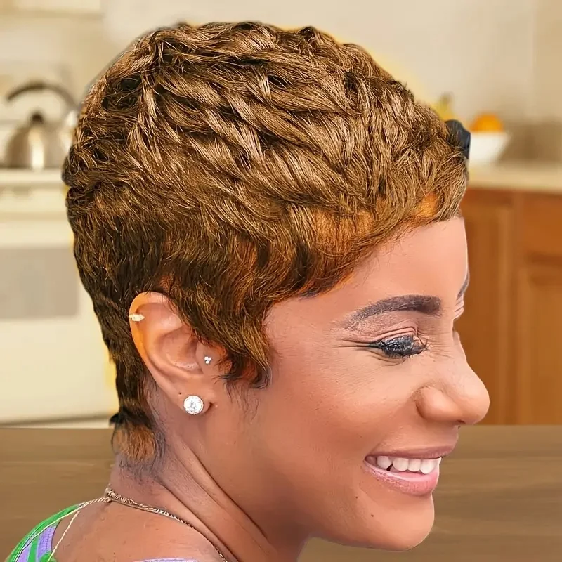 

Короткие парики из натуральных волос с стрижкой пикси, натуральный черный цвет, парик из натуральных волос, полностью машинное производство, бразильский парик из волос Remy