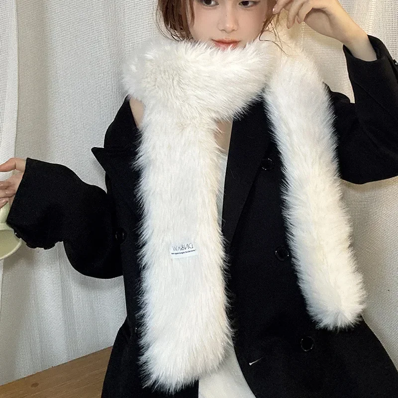 Korean Imitation Fur Scarf Ladies Winter Thickened Warm Fox Fur Collar Solid Color Plush Necklace Y2k Shawl Furry Outdoor Riding