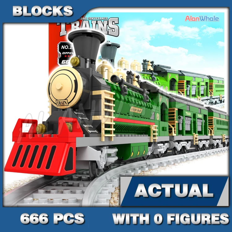 666pcs City Trains Steam Locomotive Green Passengers Carriage Emerald Express 25807 Building Blocks Sets Compatible With Model