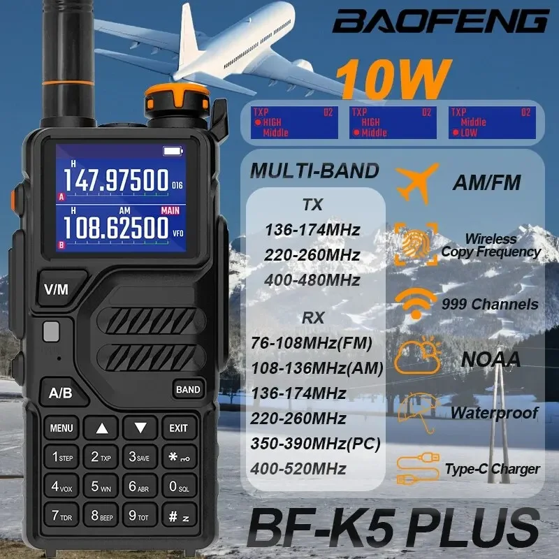 Baofeng Uvk5 Plus Walkie Talkie 10W Full Band Type-C Am Scrambler Noaa Fm Comumicador Station Amateur Ham Tweeweg Radio K5 Plus