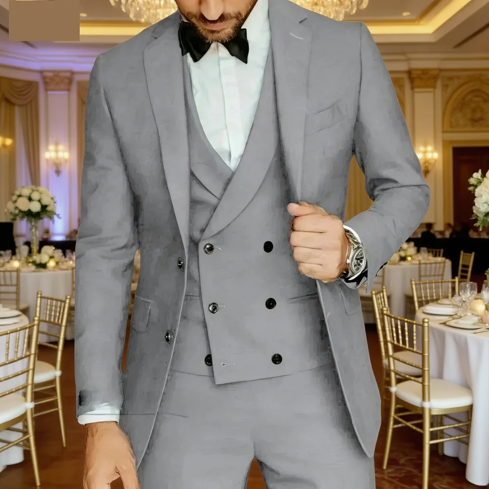 

Elegant Ternos Masculinos 3-Piece Smoking Set with Notched Lapel Blazer Vest And Pants Formal Ensemble Men's Suit