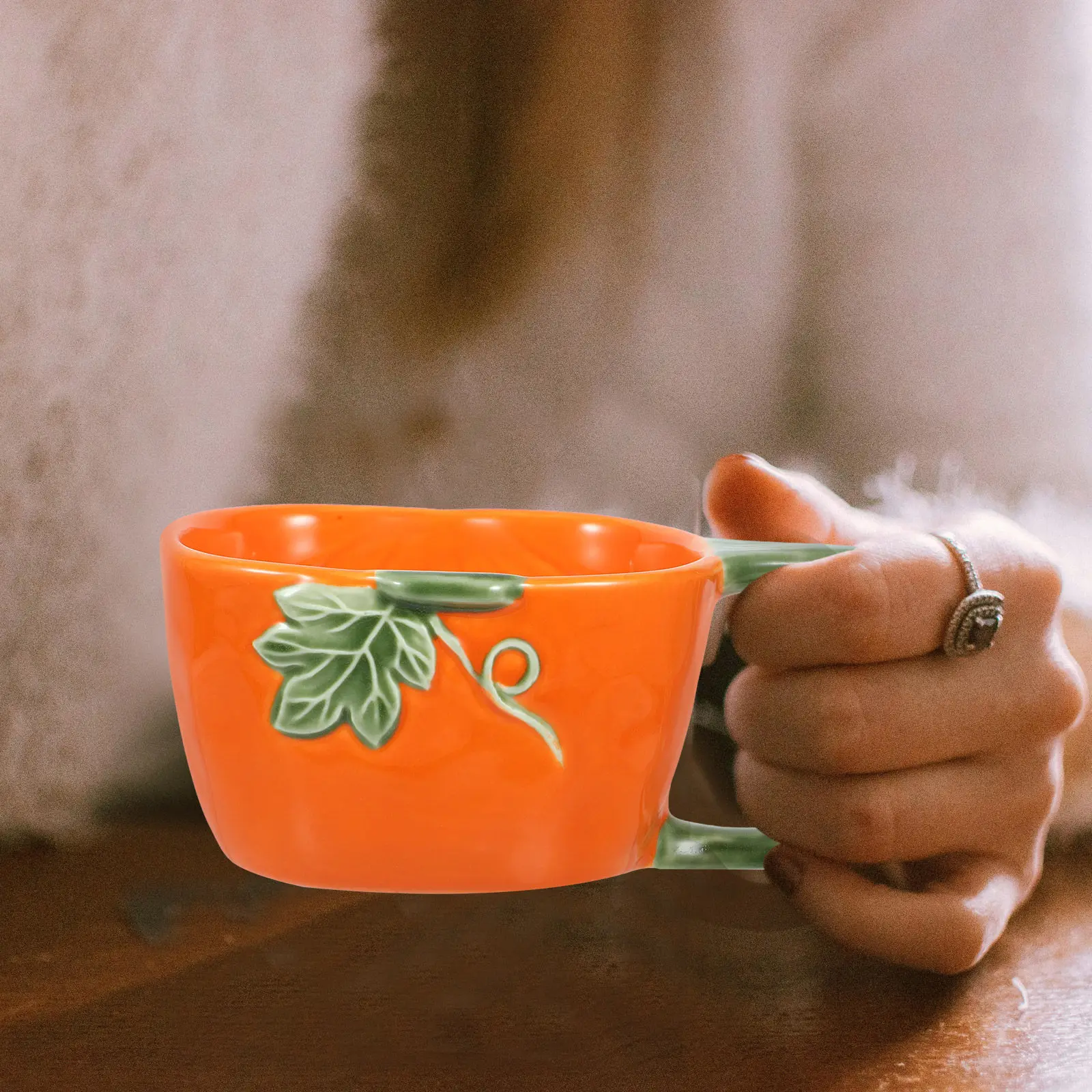 

1Set Handcrafted Ceramic Pumpkin Mug with Smooth Rim and Comfortable Handle for Coffee Tea Milk Home Office Cafe Decorative