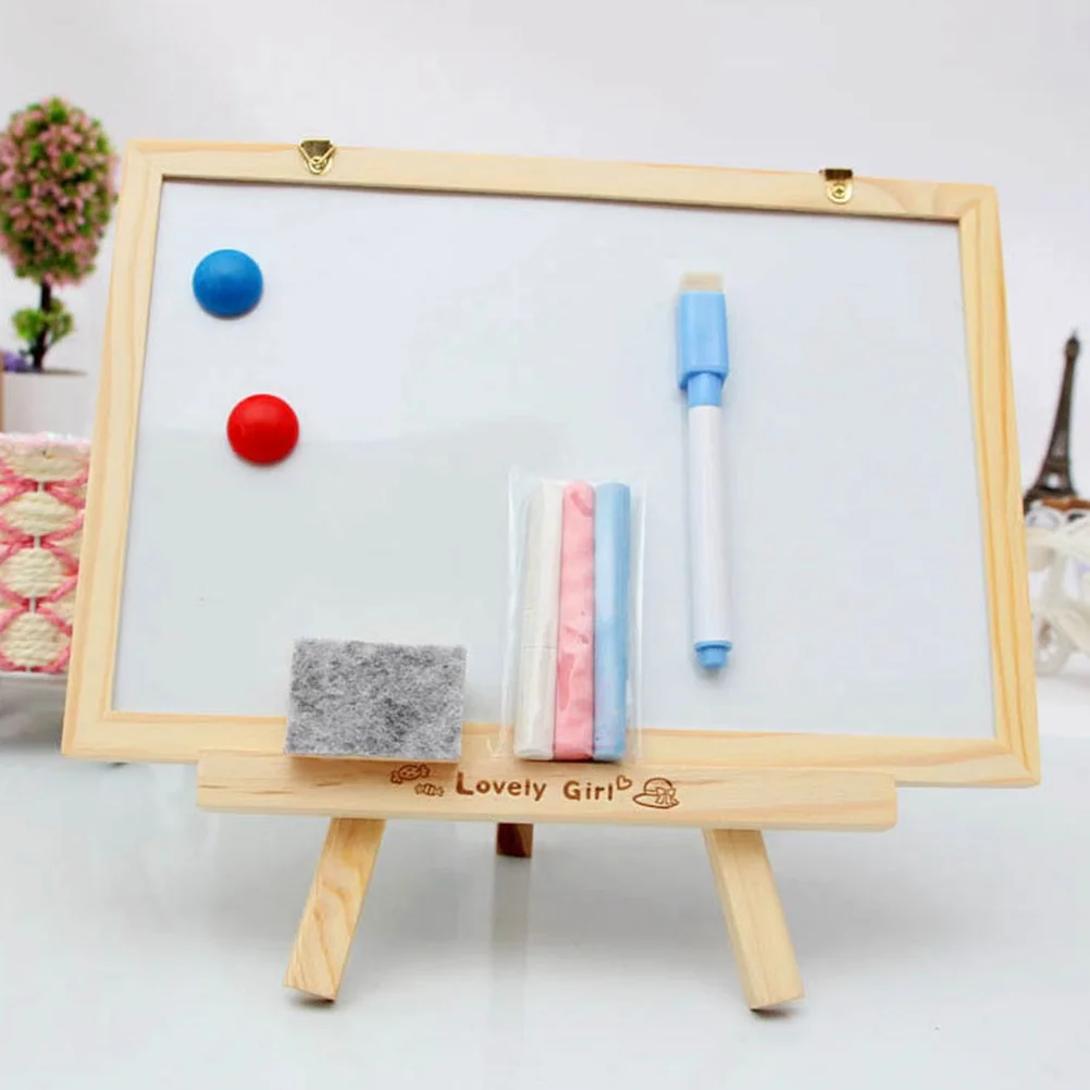 

Small Chalkboard Notice Board Double-Sided Wooden Drawing Easel For Kids Educational Writing Painting Learning Math Words Party