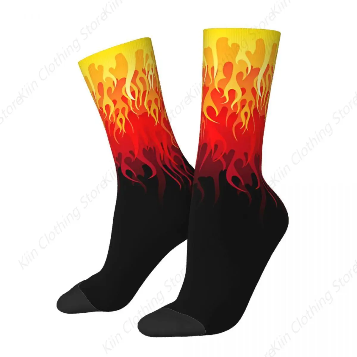 Funny Men's Socks Red Hot Rod Flames On Edge Vintage Harajuku Hip Hop Novelty Pattern Crew Crazy Sock Gift Printed