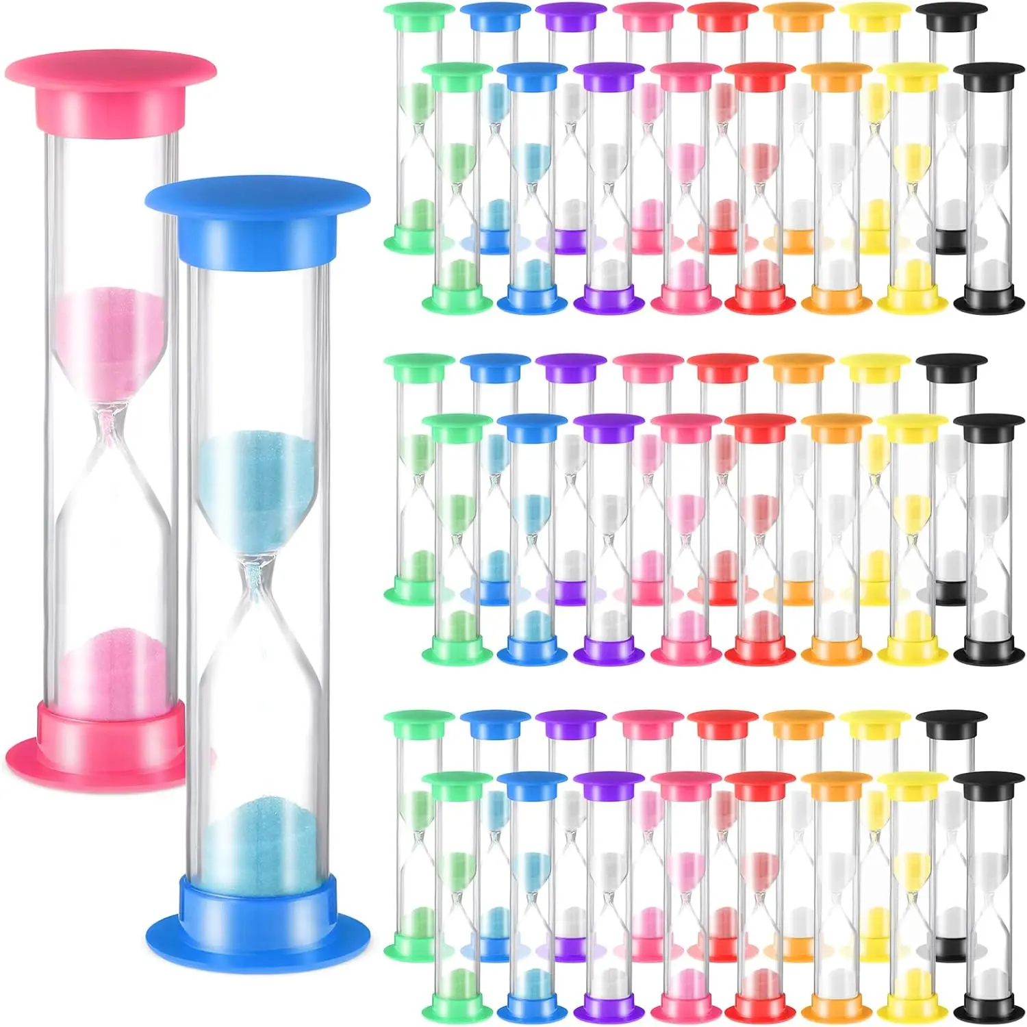 48 Pcs Colorful 2-Minute Sand Timers for Kids & Adults, Bulk Hourglass Clocks for Classroom Kitchen Games Office School