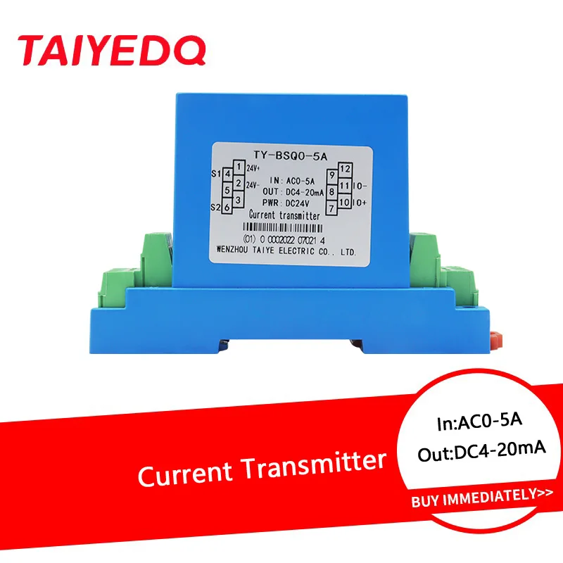 Split Hole AC Transducer 4-20mA 0-5A AC to DC 24VDC 0.5 Level Din Rail Current Transmitter