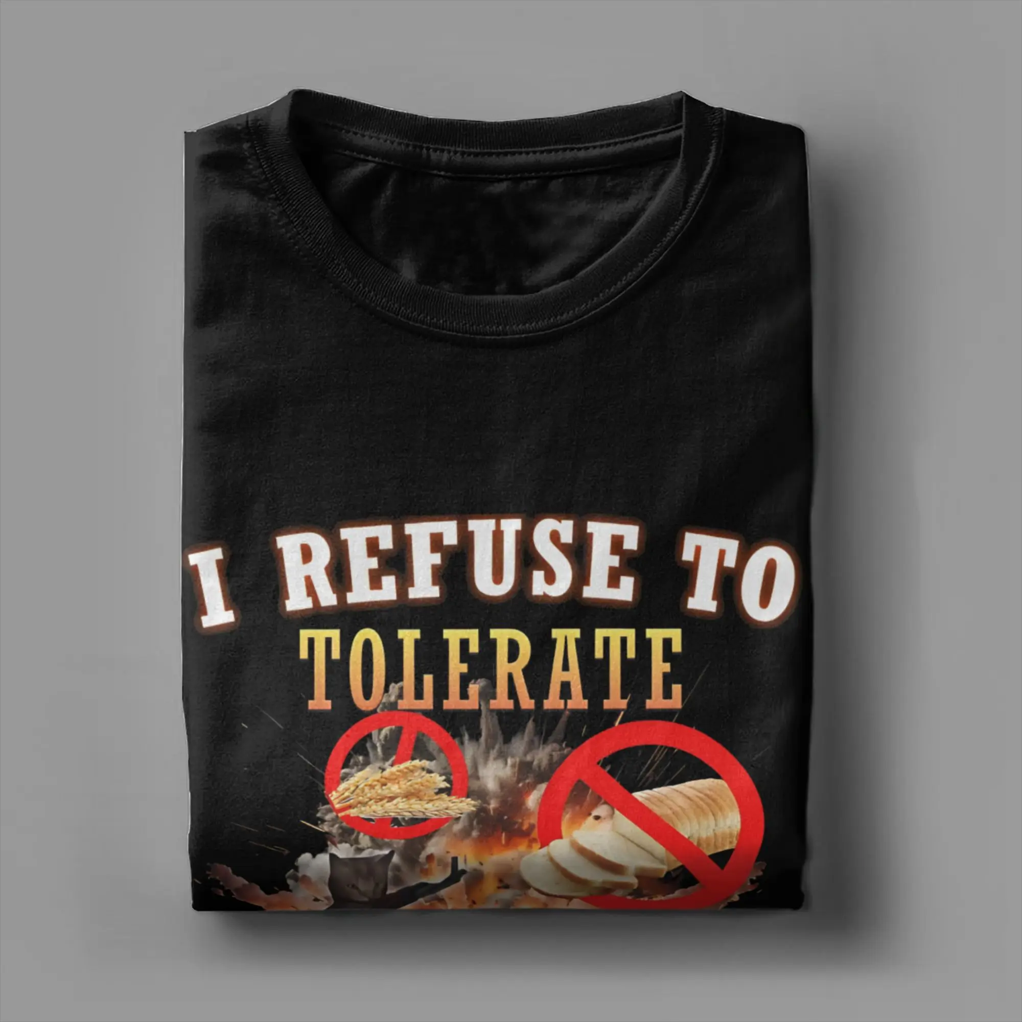 Vintage T Shirt I Refuse To Tolerate Gluten Funny Cat Meme Cotton T Shirts Tee Shirt for Men's Y2K Casual Short Sleeve Top Tees