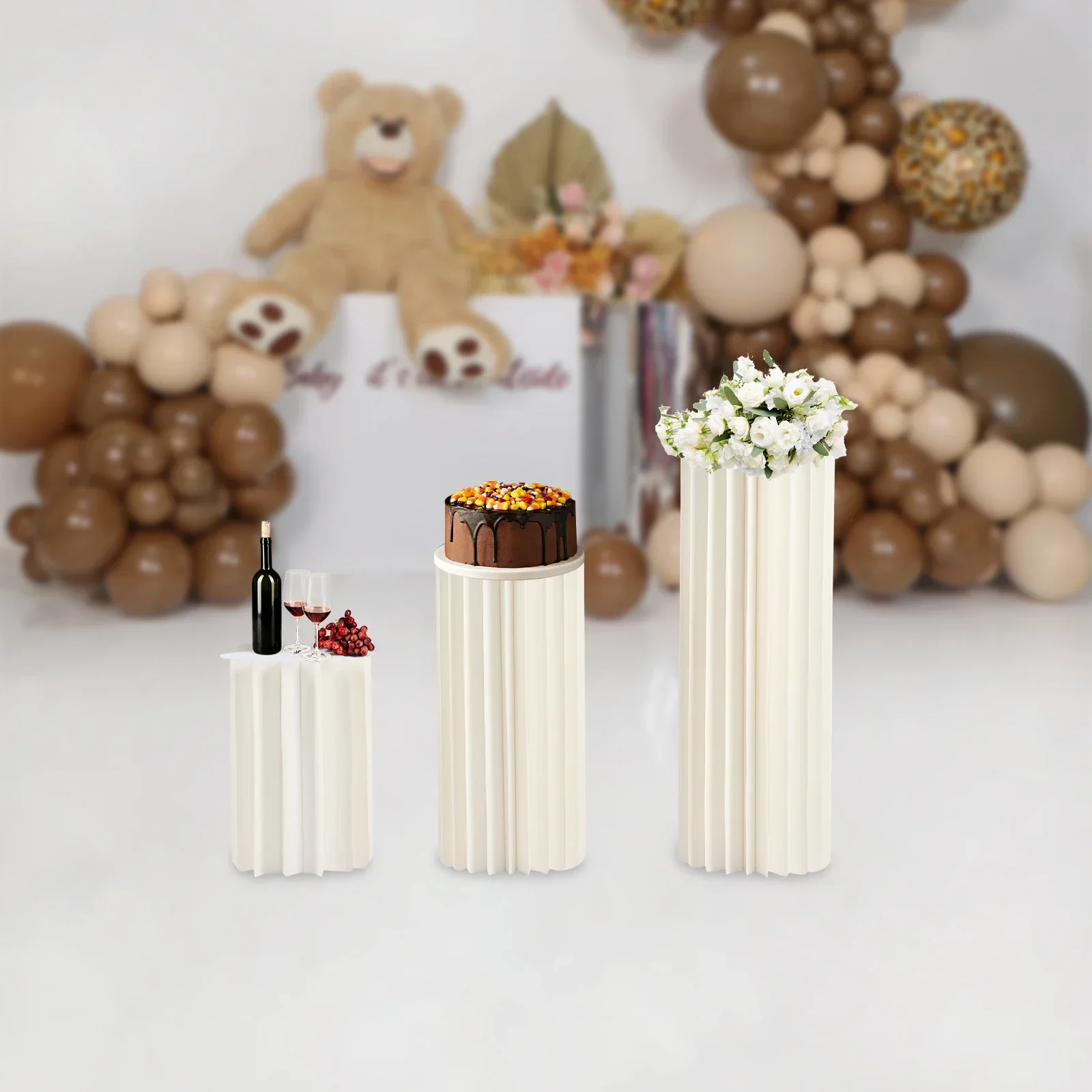 3 PCS Cardboard Cylinder Stands Foldable Paper Columns with 3 Acrylic Plates Reusable Cardboard Stands for Wedding Aisle Decors