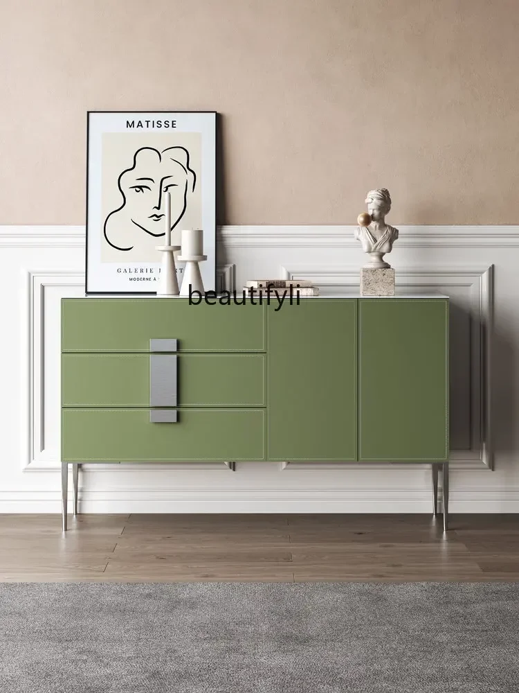 D178 Y LBX Saddle Leather Sideboard Chest of Drawers Stone Plate Entrance Cabinet Modern Minimalist Tea Cabinet