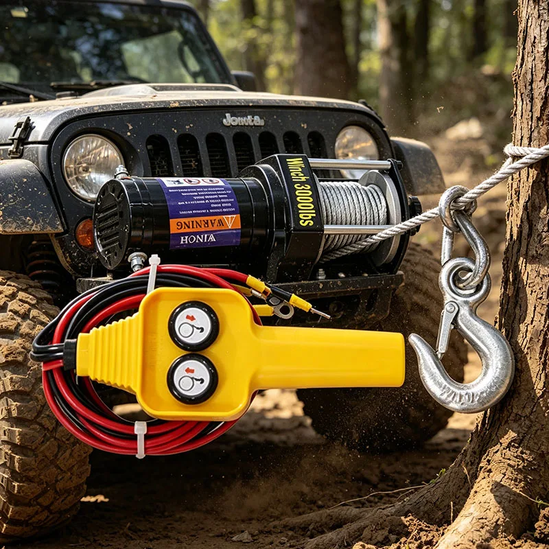 Electric Winch Steel Rope Winch Wired Remote Control for Towing Off-Road Vehicle Recovery Boat