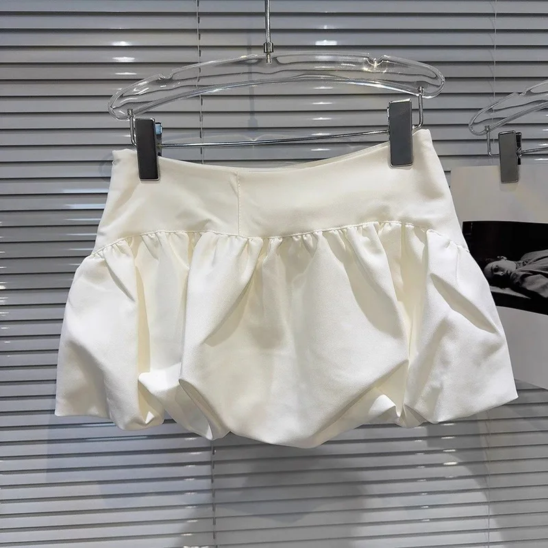 Summer Bubble Mini Skirt for Women Korean Fashion High Waist Puffy Short Skirts Woman Patchwork Pleated Cute Balloon Skirt