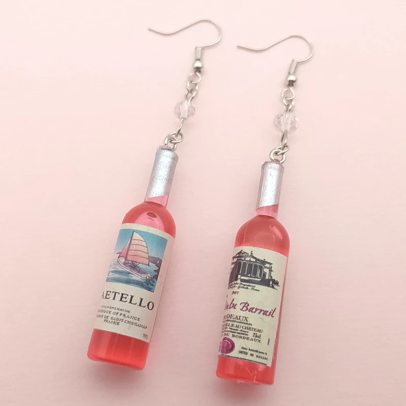 DIY simulation wine bottle drop earrings female cool red, yellow, black drop earrings wholesale jewelry