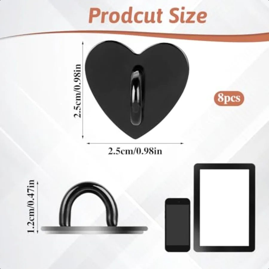 8 pezzi anello da dito per telefono cellulare cuore impugnatura per telefono cellulare in metallo fascino anelli per dito telefono impugnatura per dito supporto per telefono cellulare carino