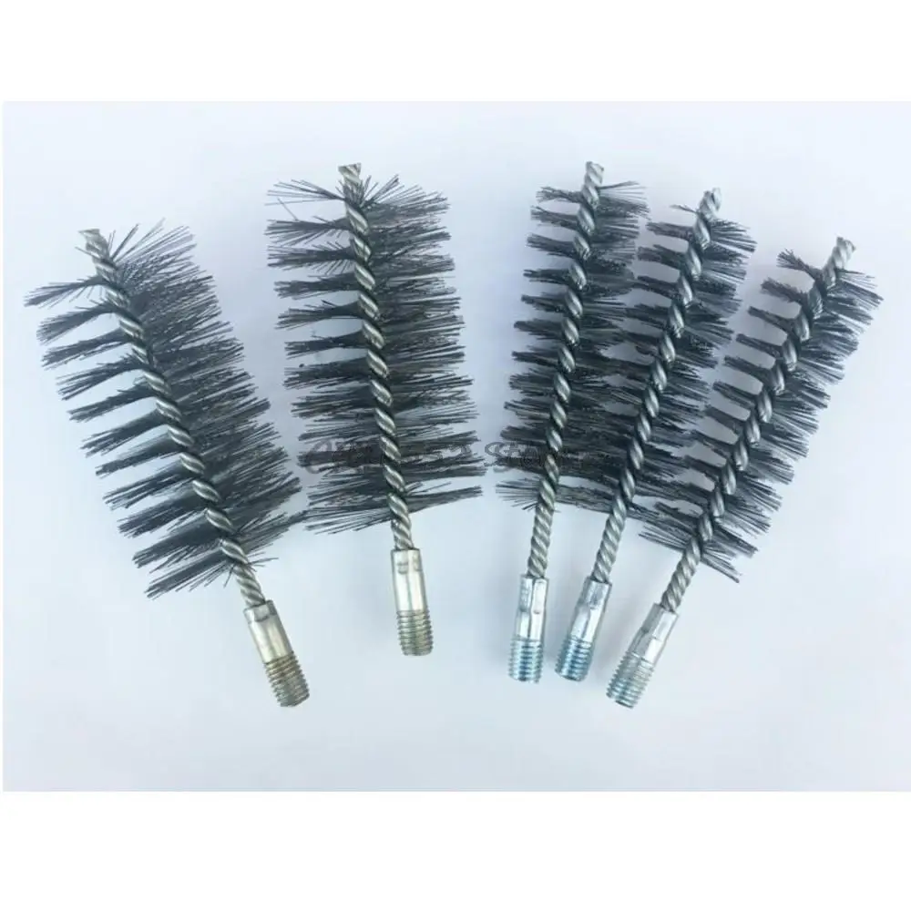 1Pc 18/20/25/30/35/40/45/50/55/60/65/70/80/100mm Diameter Stainless Steel Round Wire Tube Pipe Cleaning Brush 12mm Thread