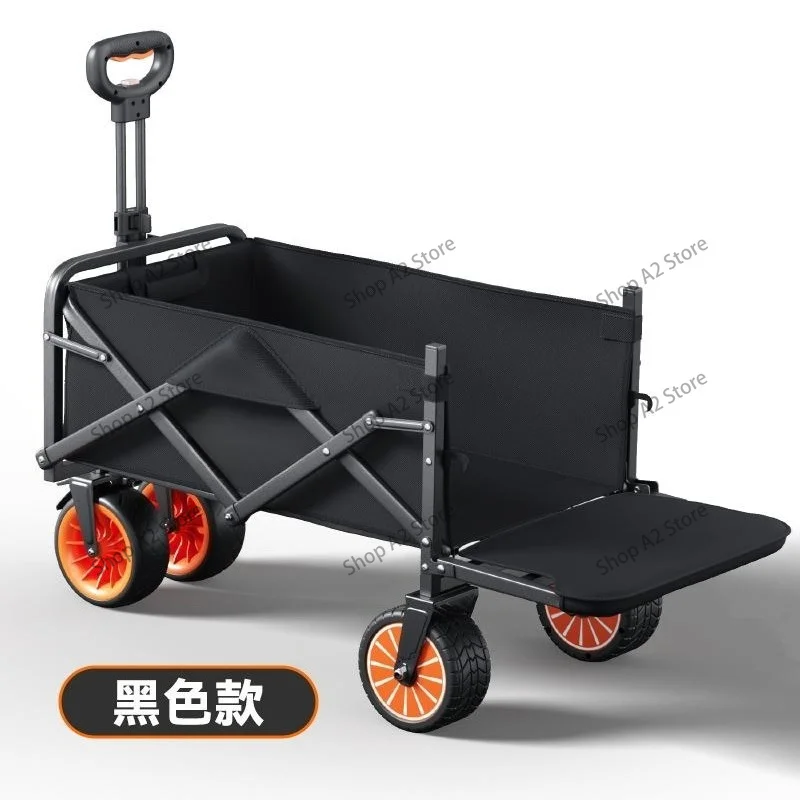 Portable Folding Electric Camping Cart, Powered Hand Push Camper Trailer for Outdoor Picnic Travel Easy Transport