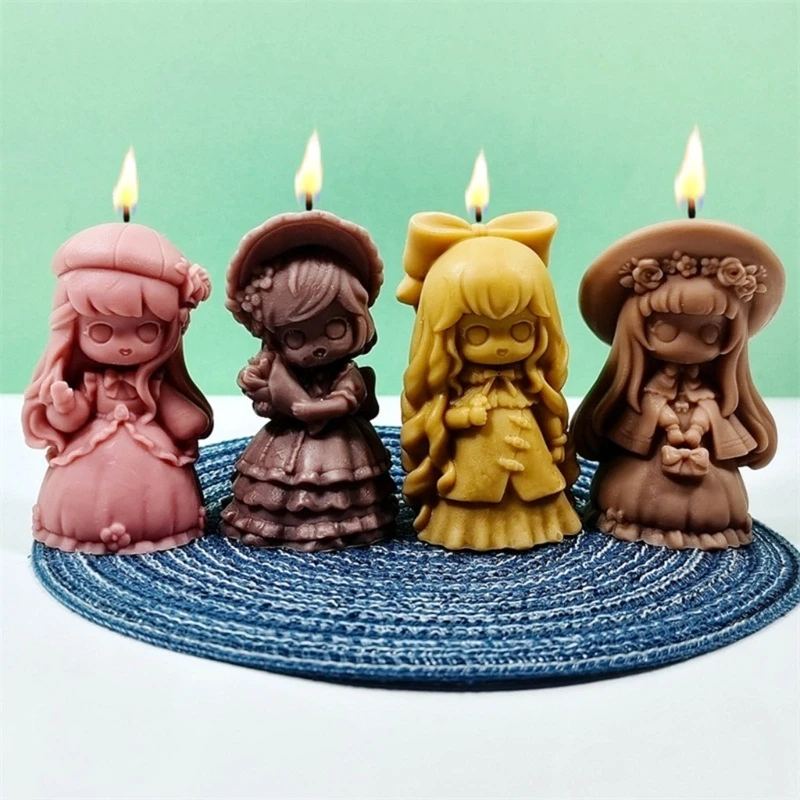 3D Girl Shaped Candle Silicone Mold Cake Fondant Molds Princess Resin Plaster Molds Handmade Soap Mould Desktop Ornament