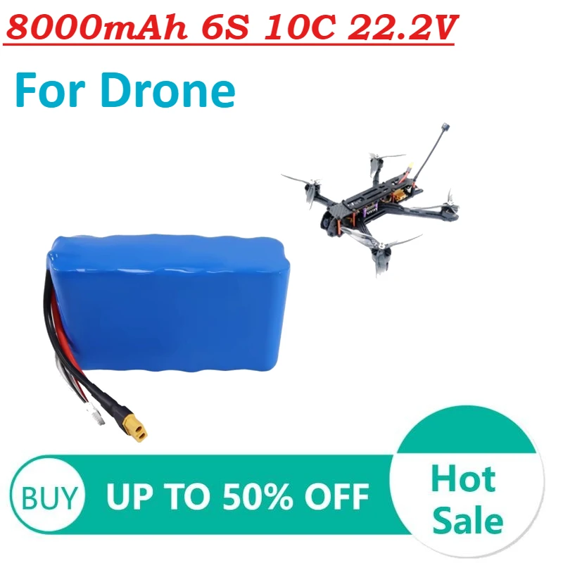 

8000mAh 6S 10C 22.2V High-rate High-capacity replacement Lithium Battery pack For Drone XT60/XT90/T plug
