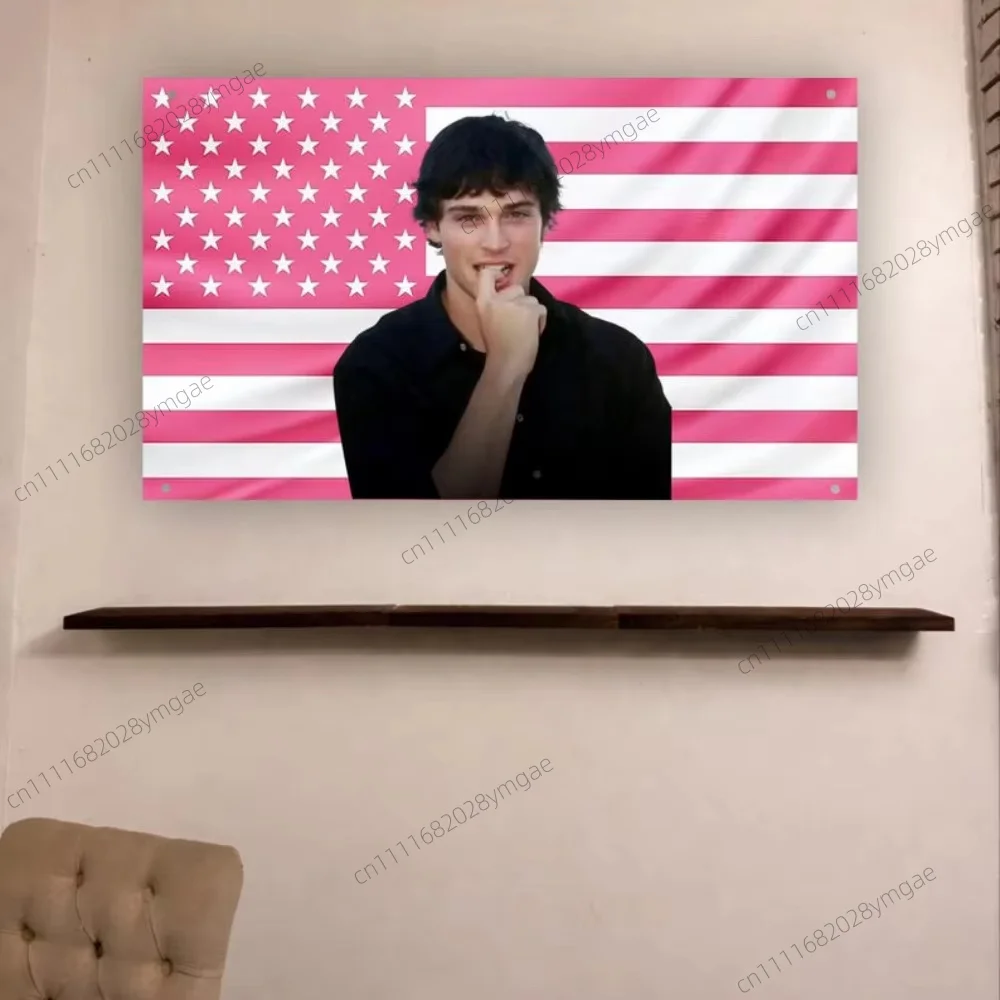 Unique Poster Tapestry T-Tom Welling Pink  American Flag Wall Hanging Tapestries Aesthetic Bedroom Background Cloth Banner Decor