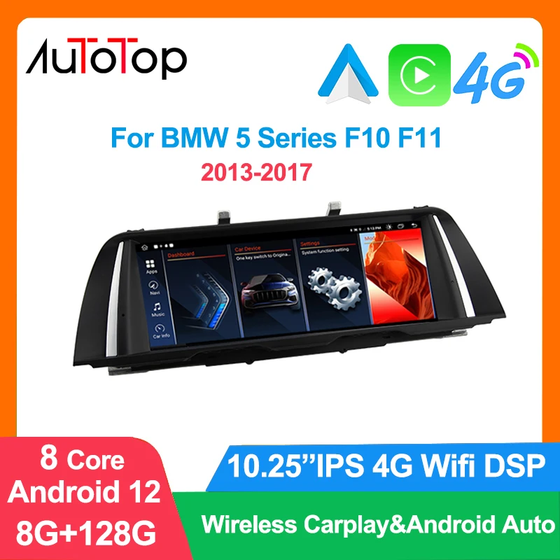 Autotop 8 Core Android 12 Car Multimedia Carplay For BMW 5 Series f10/f11 2011-2016 GPS Navigation 4G Wifi 8G+128G Radio 2Din BT