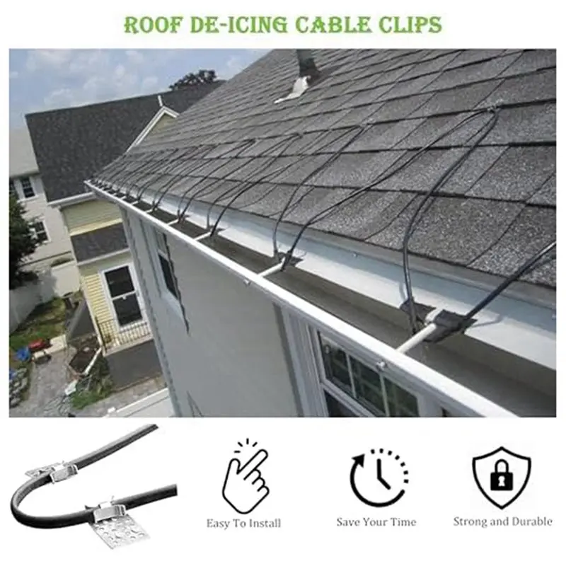 Roof De-Icing Cable Clips, 100 Pack Metal Clip, Heat Cable Roof Clip, Aluminum Roof Clips, Deicing Cable Clips