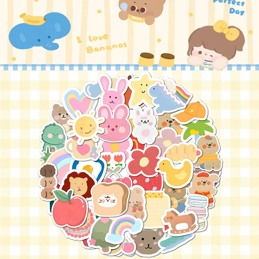 Cute Pastel Cartoon Stickers Waterproof Vinyl Decals For Laptop Water Bottle Phone Case DIY Decor