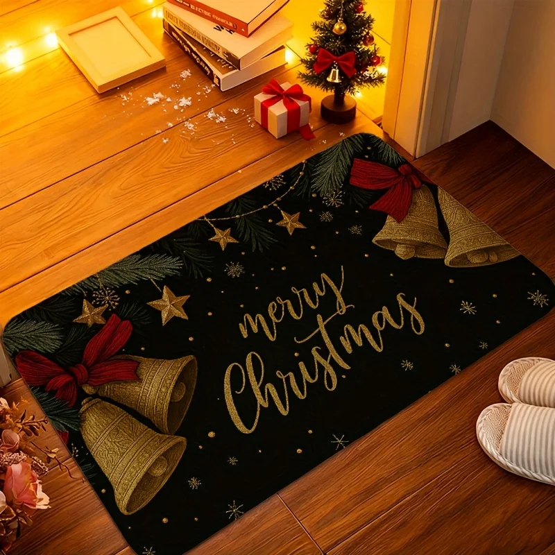 Red Bow Bell Christmas graphics welcome rug,living room,bedroom,kitchen,indoor Mat,Entry Door Rug home decor Christmas Present