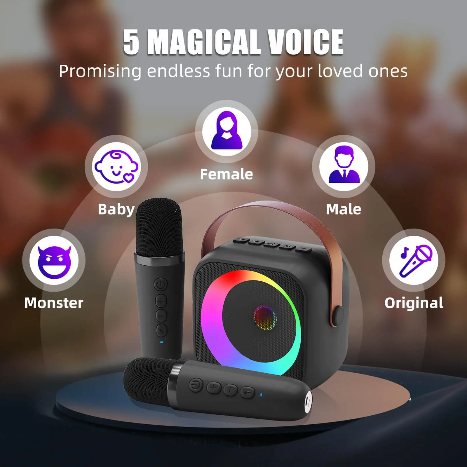 Haomuren Portable Karaoke Machine with Wireless 1 or 2 Microphone Mini Bluetooth Speaker for Children Singing Family Party Gift