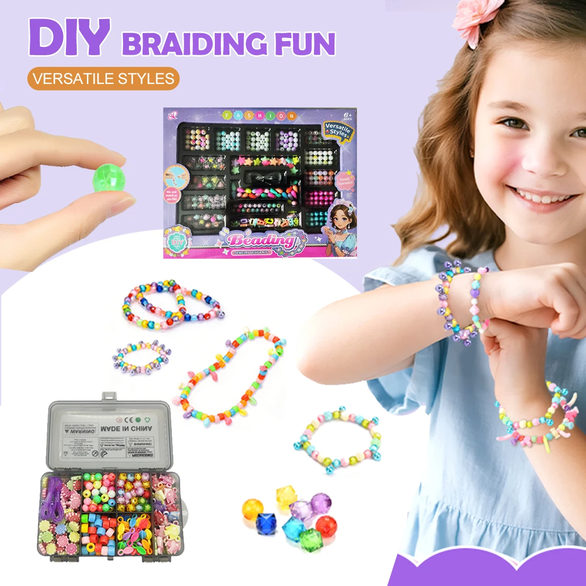 DIY Handmade Beaded Toys Set, Creative Art Carfts Making Bracelets and Necklaces Gifts for Girls