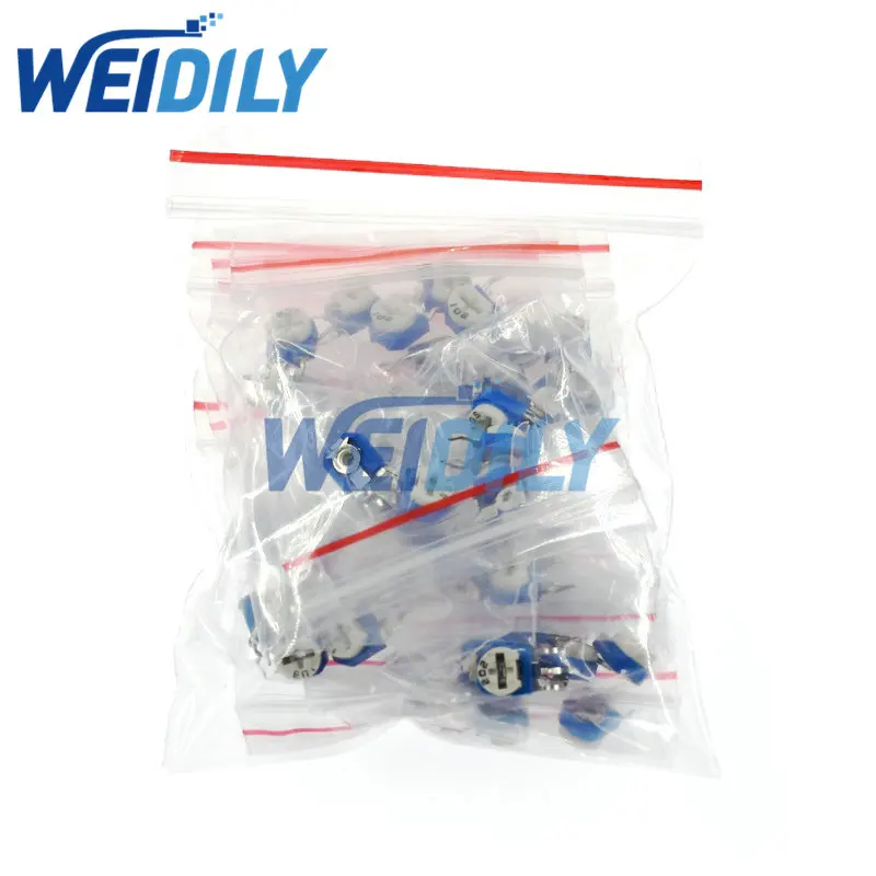 65PCS RM063 Vertical Blue White Adjustable Resistor Kit 100 ohm -1M ohm 13 kinds * 5 PCS=65PCS Resistance 100R-1MR RM-063 WH06-1