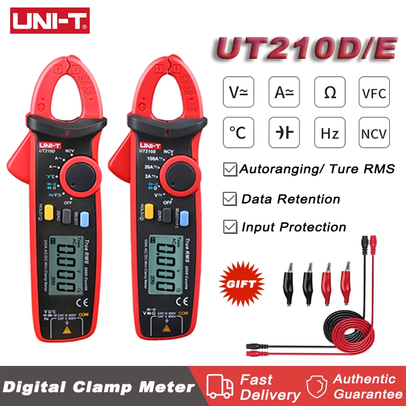 UNI-T UT210E Digital Clamp Meters True RMS Mini AC/DC Current Voltage Auto Range VFC Capacitance Non Contact Multimeter Tester