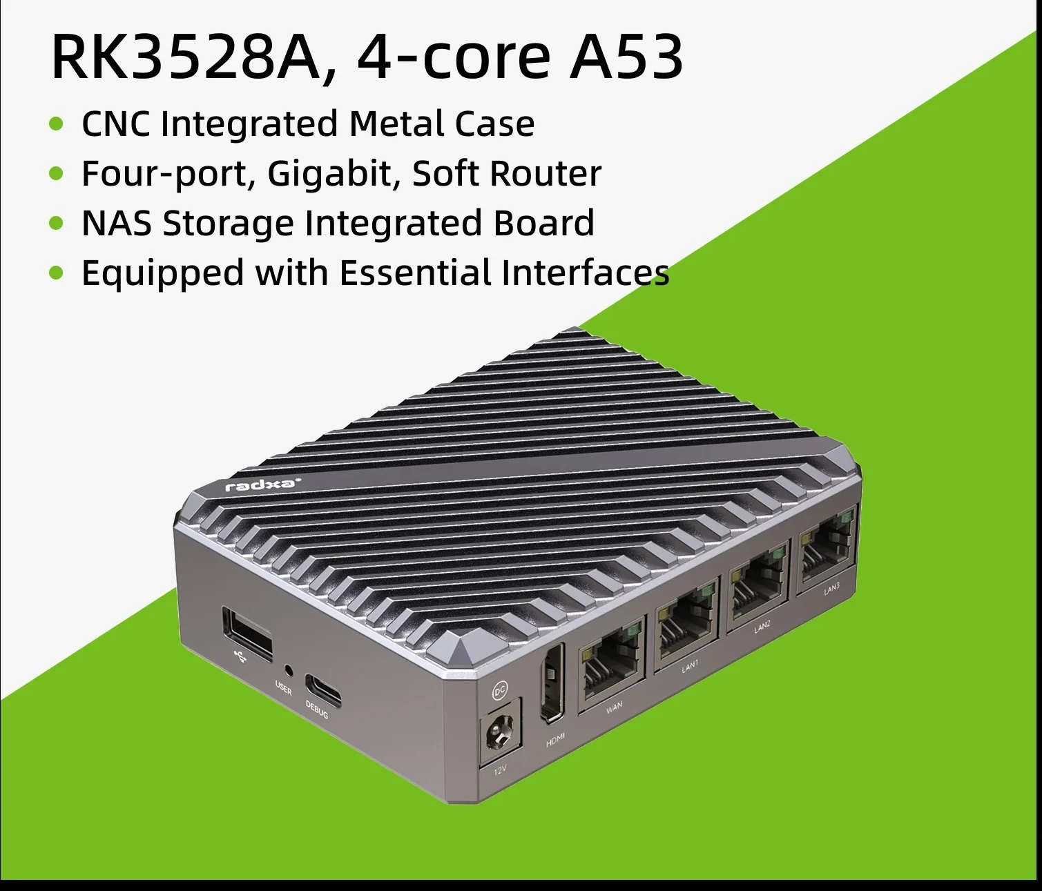 RK3528A Quad-Core SBC with 4× GbE, USB-C Power, LPDDR4 & SD, E24C Compatible